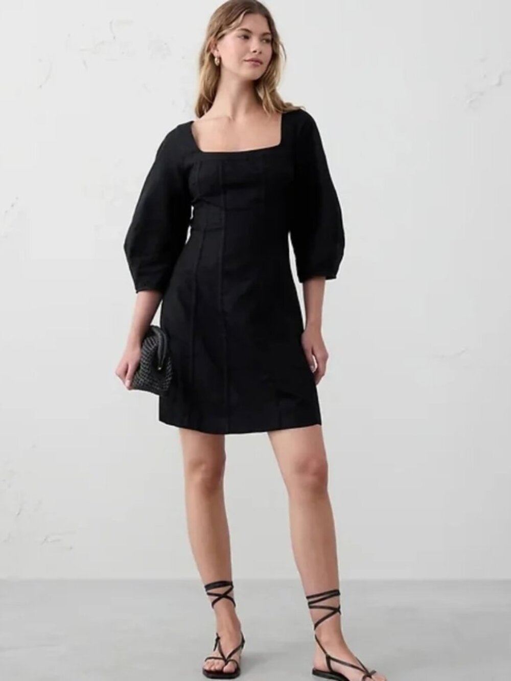 Banana Republic Linen-Blend Seamed Mini Dress Puff 12 L Petite summer date dress